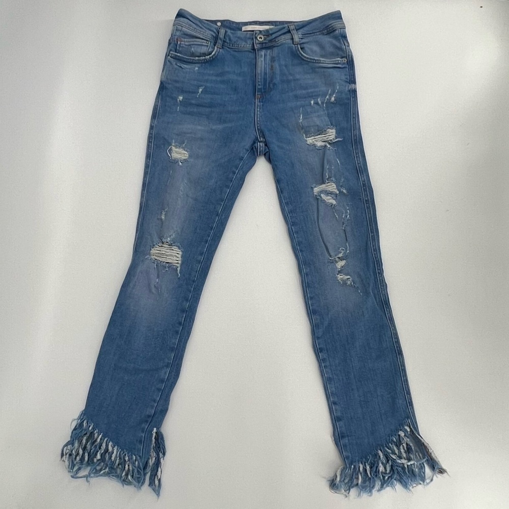 Zara Trafaluc Denimwear Distressed Rough Hem Skinny Jeans Size 4 Women’s